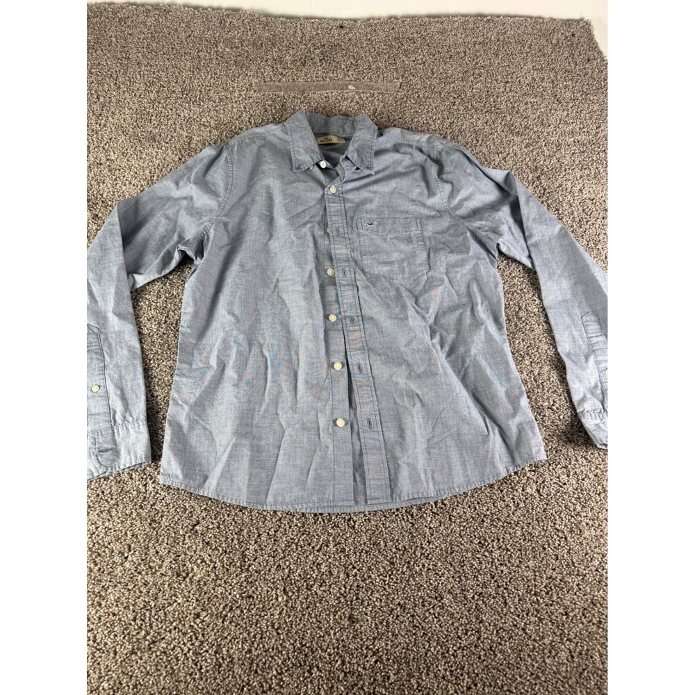 Hollister Mens Blue Long Sleeve Button Down Shirt‎ Large Seagull Logo Casual